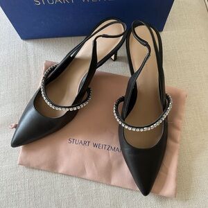 Stuart Weitzman Crystaline 75 Black Slingback Pump 9.5 Rhinestones